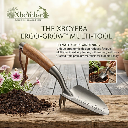 XbcYeba™ Ergo-Grow™ Multi-Tool – Premium Ergonomic Hand Trowel with Built-in Depth Markings & Weeding Claw – Heavy-Duty Stainless Steel Garden Shovel for Planting, Digging, & Soil Aeration