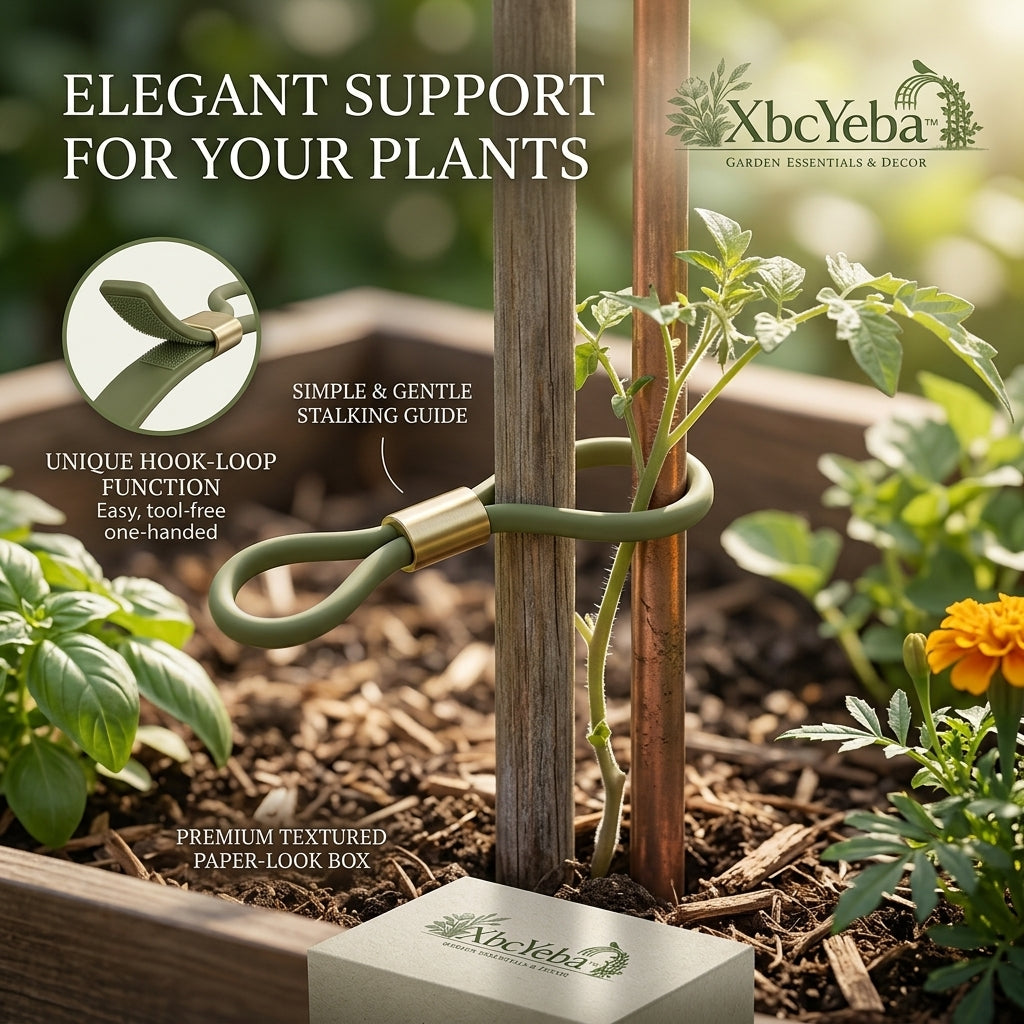 XbcYeba™ Premium Reusable Plant Ties & Support Straps | Elegant Hook-and-Loop Garden Ties for Staking, Training Climbing Vines, Tomatoes, and Monstera | Tool-Free One-Handed Adjustment
